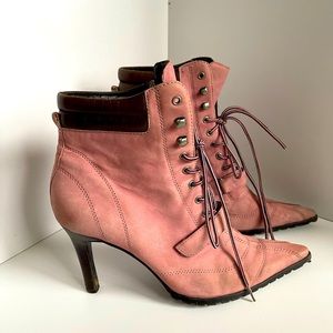 Nine West pink suede lace up ankle booties